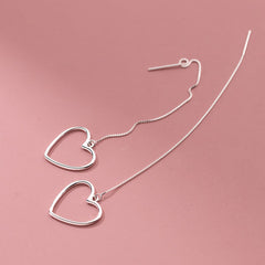 Sterling Silver Simple Heart Threader Earrings