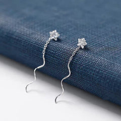 Sterling Silver Wavy Star Diamond Threader Earrings