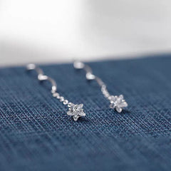 Sterling Silver Wavy Star Diamond Threader Earrings