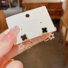 14K Gold Plated Zircon Clover Star Stud Earrings