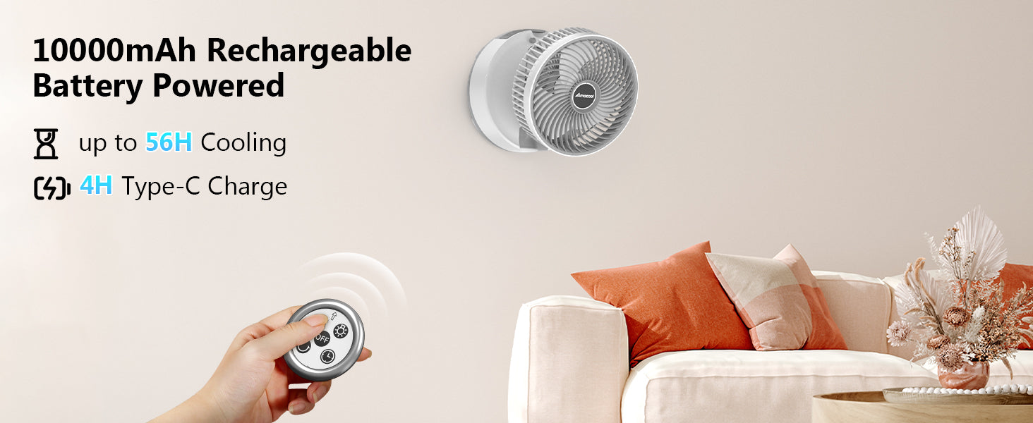 Edon Air Suspension Circulating Fan, Desktop Fan, Office Rechargeable, No Punching Wall-Mounted Kitchen Table Fan
