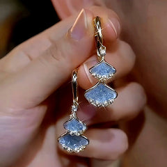 14K Gold-Plated Elegant Light Blue Crystal Leaf Earrings