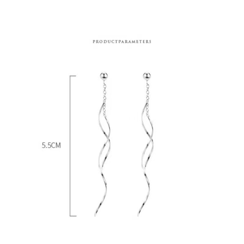 Sterling Silver Wavy Long Earrings