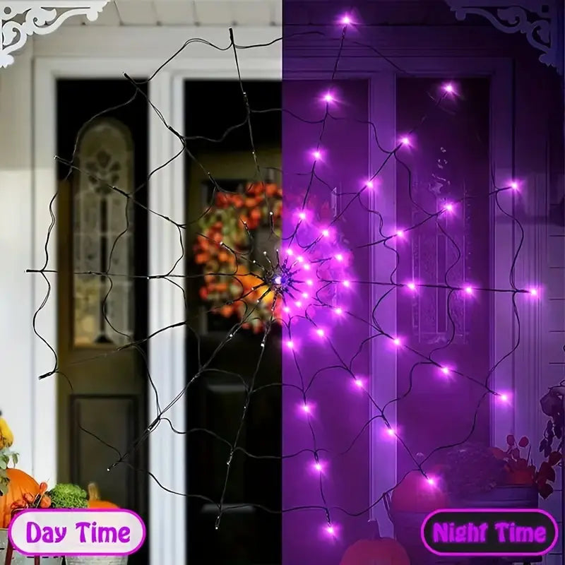 Halloween LED Spider Web Light Decor, featuring 70 LED lights, USB-powered with remote control