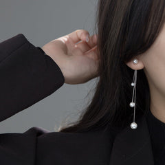 Sterling Silver Pearl Tassel Earrings