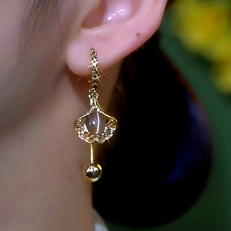 14K Gold-Plated Purple Zircon Leaf Pearl Earrings