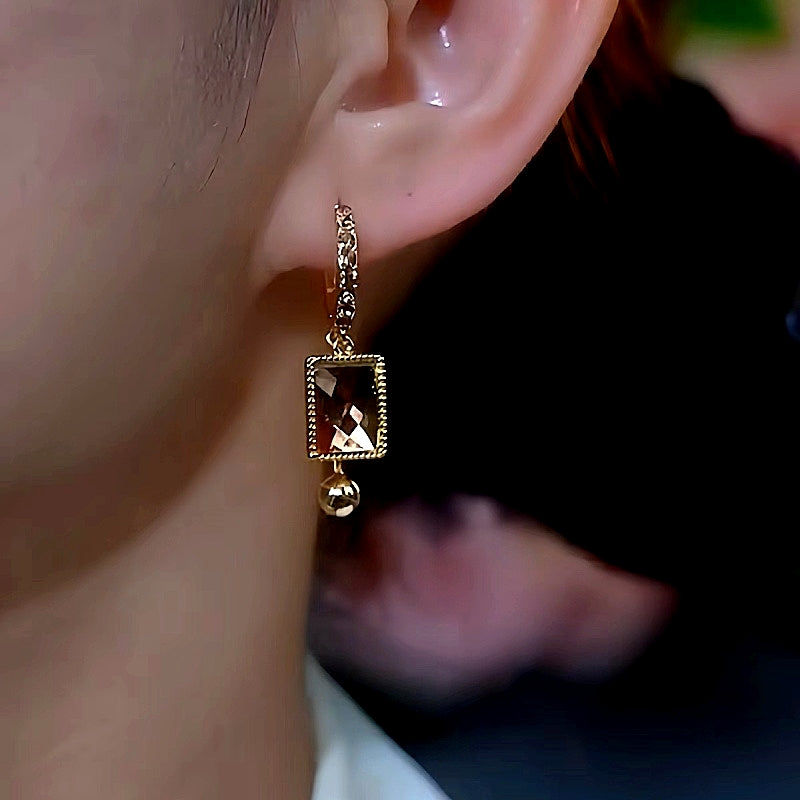 14K Gold-Plated Luxury Diamond Square Earrings