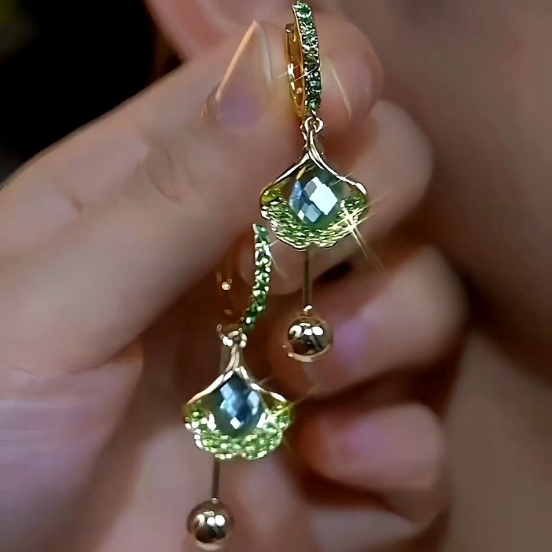 14K Gold-Plated Purple Zircon Leaf Pearl Earrings