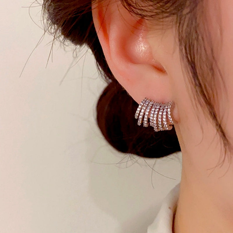 14K Gold-Plated Diamond Multi-Layer Earrings
