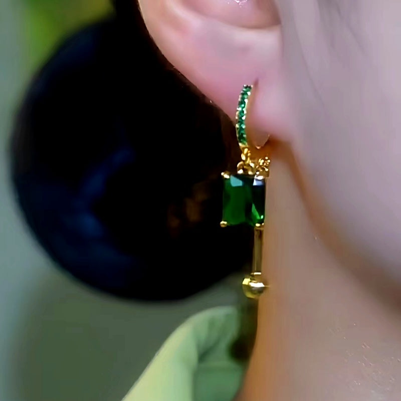 14K Gold-Plated Luxury Diamond Square Earrings