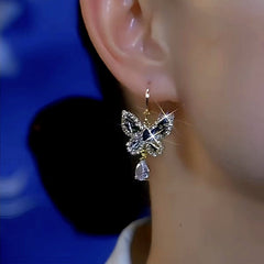 14K Gold-Plated Elegant Diamond Zircon Butterfly Earrings