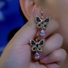 14K Gold-Plated Elegant Diamond Zircon Butterfly Earrings