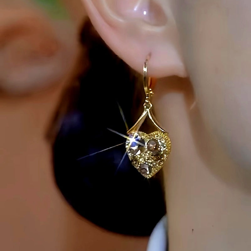 14K Gold-Plated Luxury Diamond Heart-Design Earrings