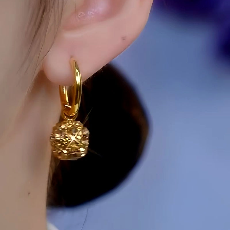 14K Gold-Plated Exquisite Coffee Color Diamond Ball Earrings