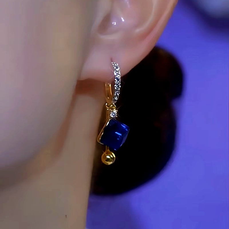 14K Gold-Plated Luxury Blue Diamond Earrings