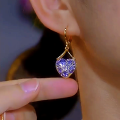 14K Gold-Plated Luxury Diamond Heart-Design Earrings