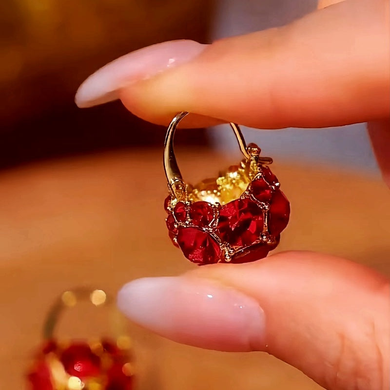14K Gold-Plated Luxury Red Crystal Basket Earrings