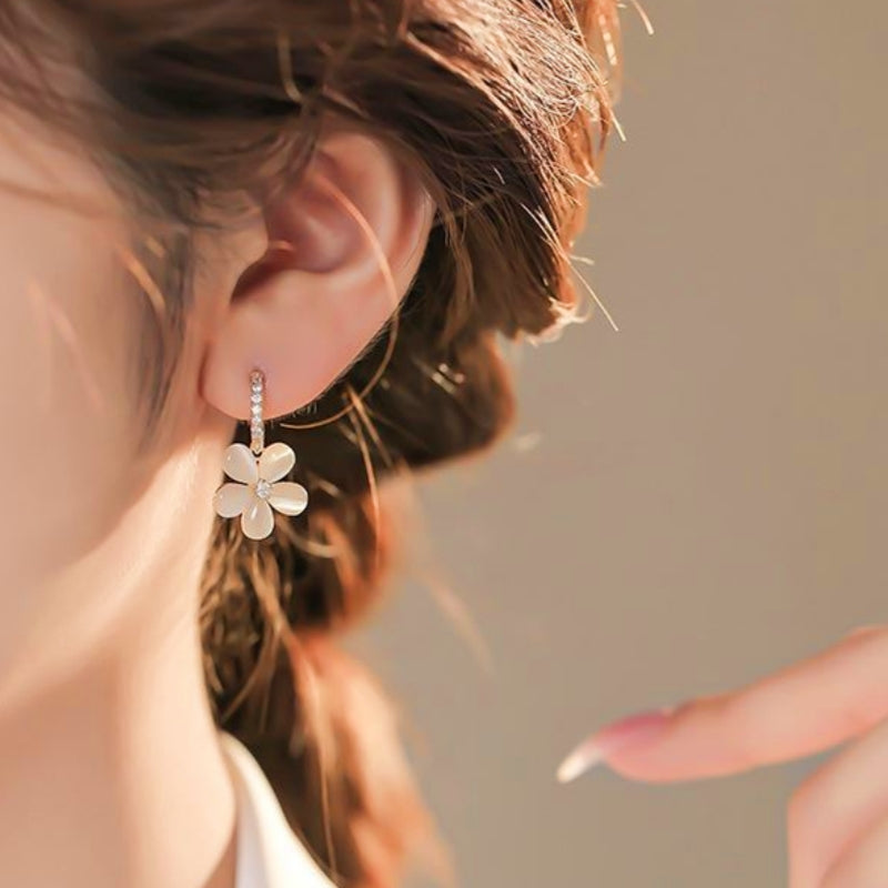 14K Gold-Plated Opal Flower Earrings