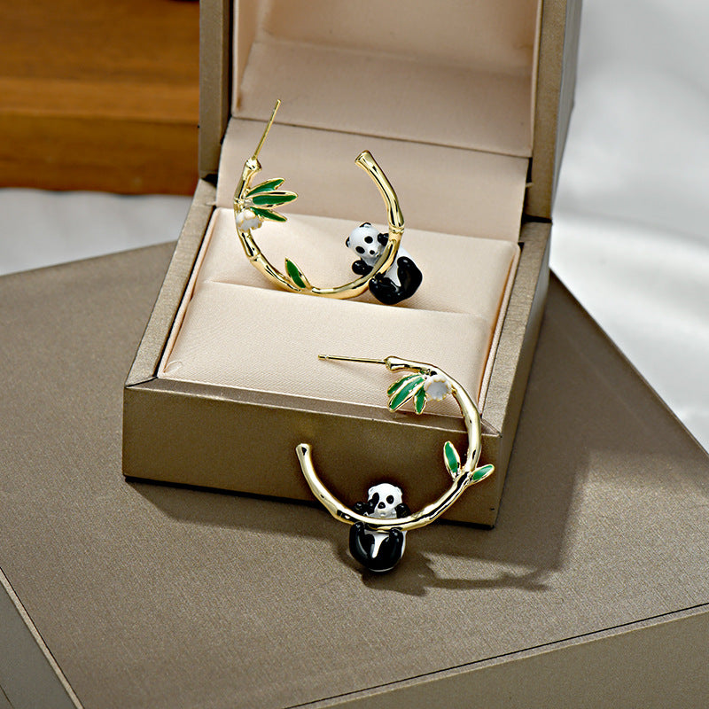 14K Gold-Plated Panda And Bamboo Earrings