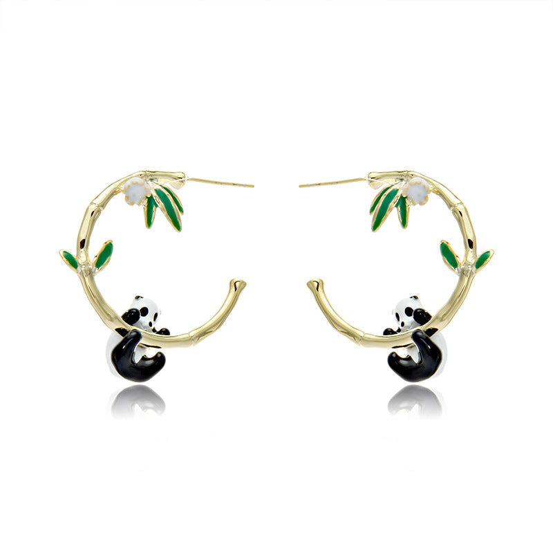 14K Gold-Plated Panda And Bamboo Earrings