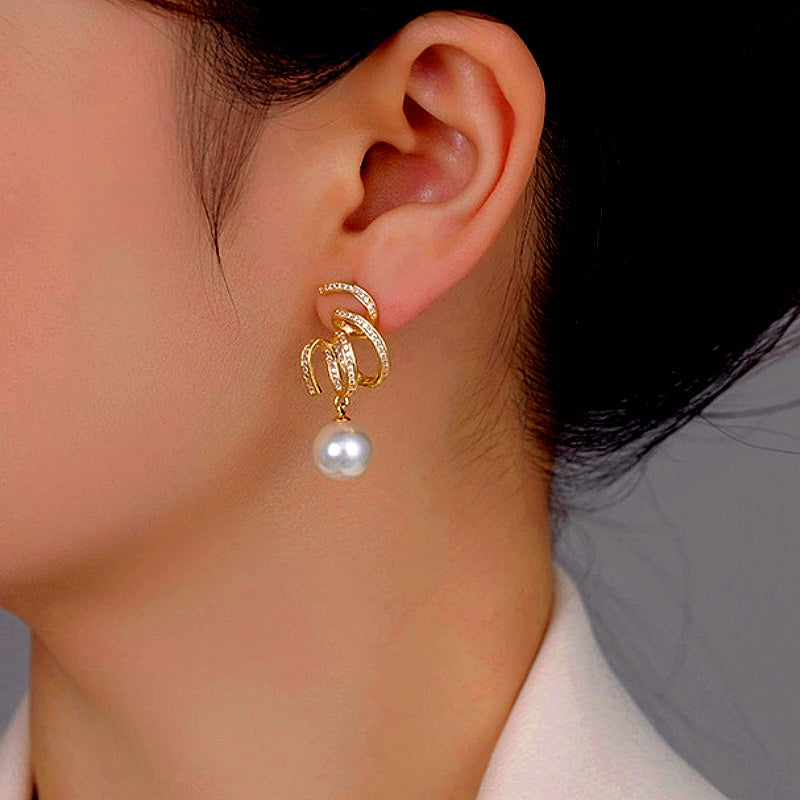 14K Gold-Plated Spiral Pearl Earrings