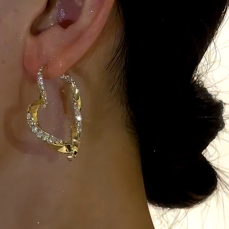 14K Gold-plated Diamond Heart Earrings