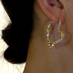 14K Gold-plated Diamond Heart Earrings