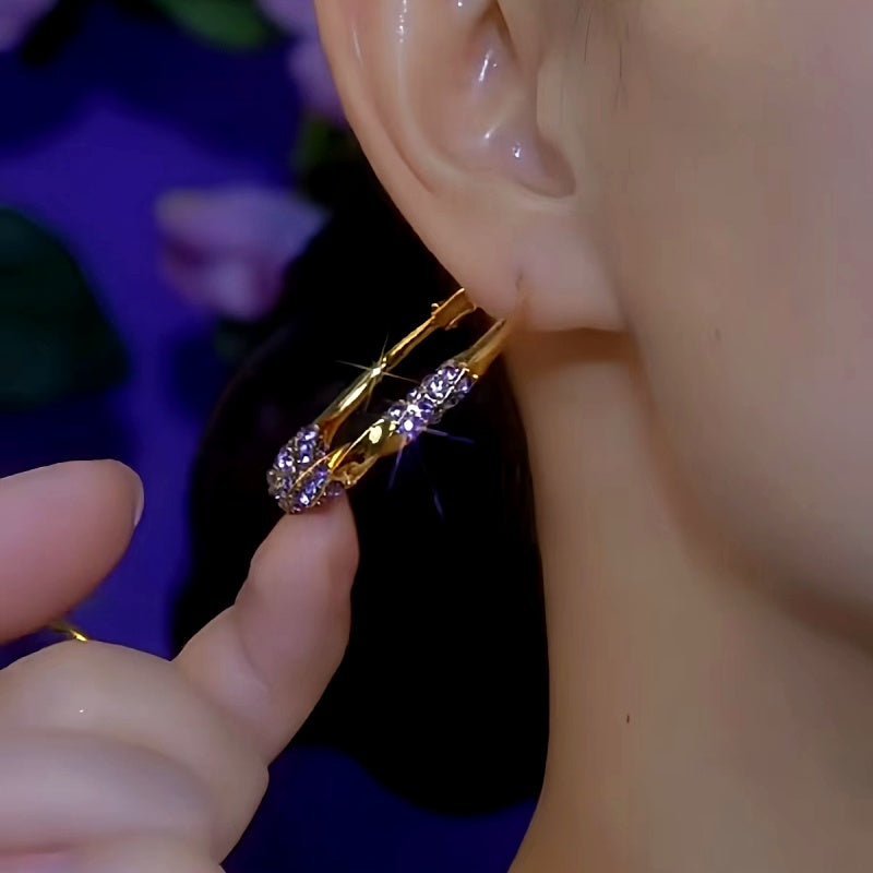 14K Gold-plated Zircon Purple Diamond Hoop Earrings