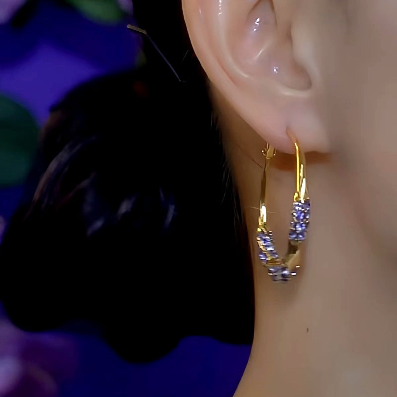 14K Gold-plated Zircon Purple Diamond Hoop Earrings