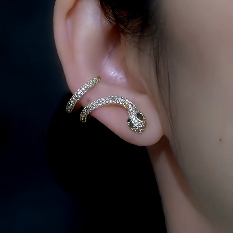 14K Gold Plated Zodiac Snake Year Snake-Shaped Ear Bone Clip Earrings