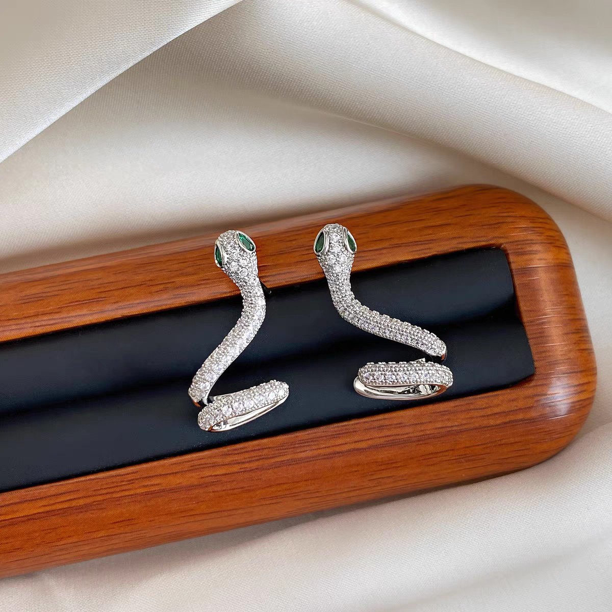 14K Gold Plated Zodiac Snake Year Snake-Shaped Ear Bone Clip Earrings