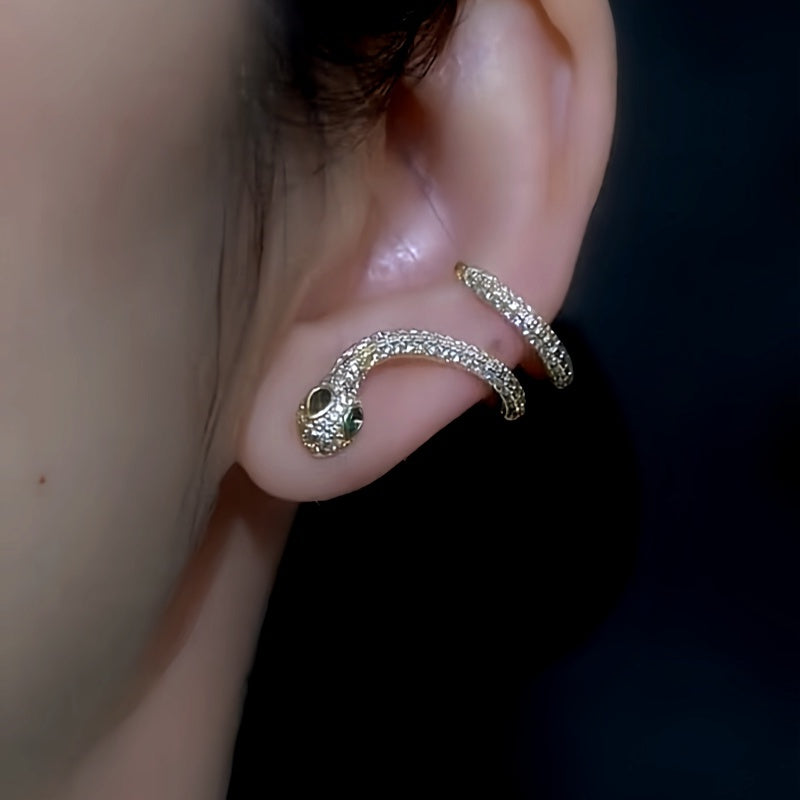 14K Gold Plated Zodiac Snake Year Snake-Shaped Ear Bone Clip Earrings