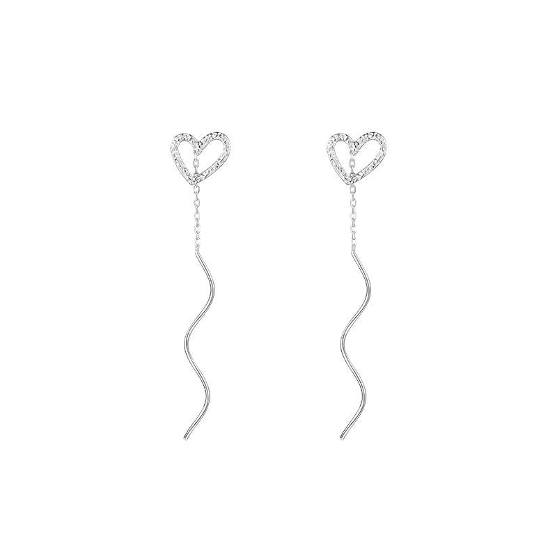 Sterling Silver Heart-Design Threader Earrings
