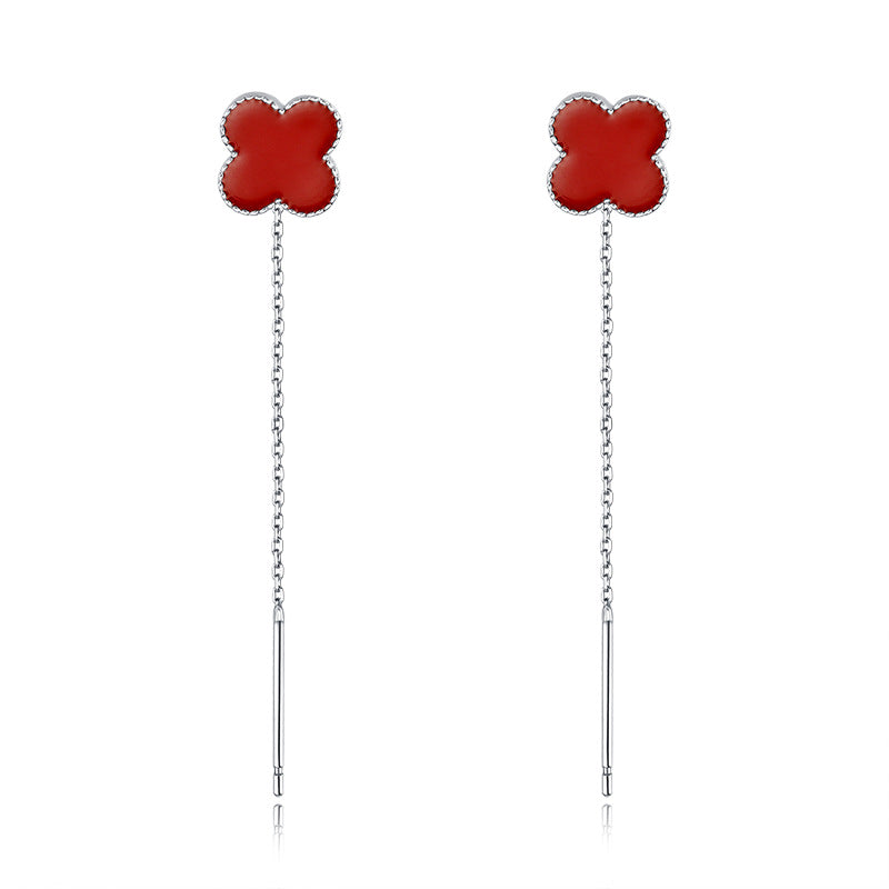 Sterling Silver Lucky Clover Threader Earrings