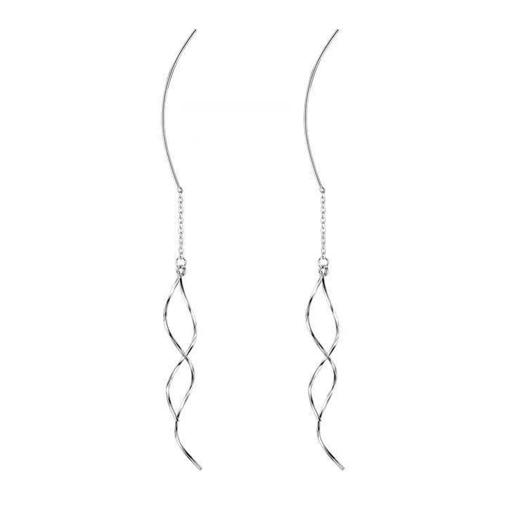 Sterling Silver Wavy Tassel Threader Earrings