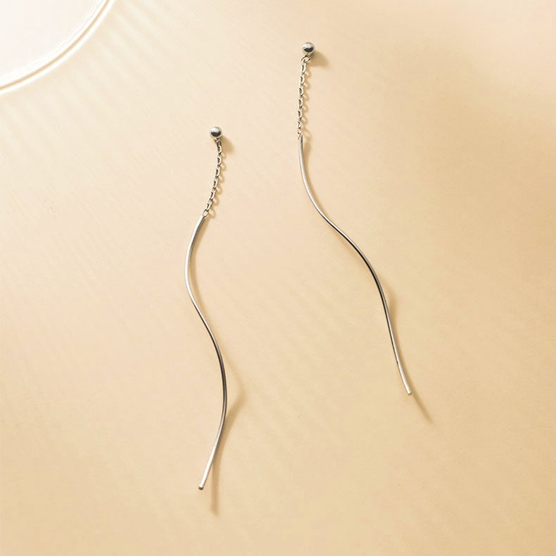 Sterling Silver Simple Wavy Threader Earrings