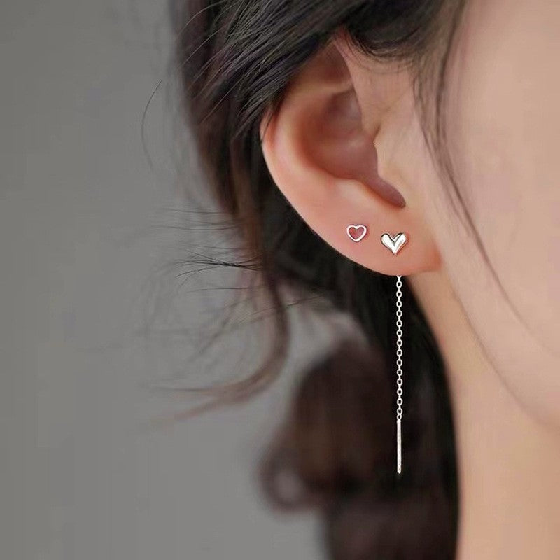 Sterling Silver Heart Delicate Threader Earrings