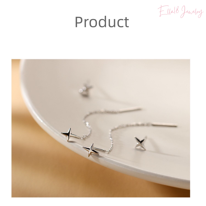 Sterling Silver Star Tassel Threader Earrings