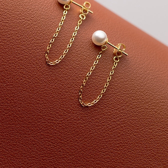 Sterling Silver Artificial Pearl Chain Earrings